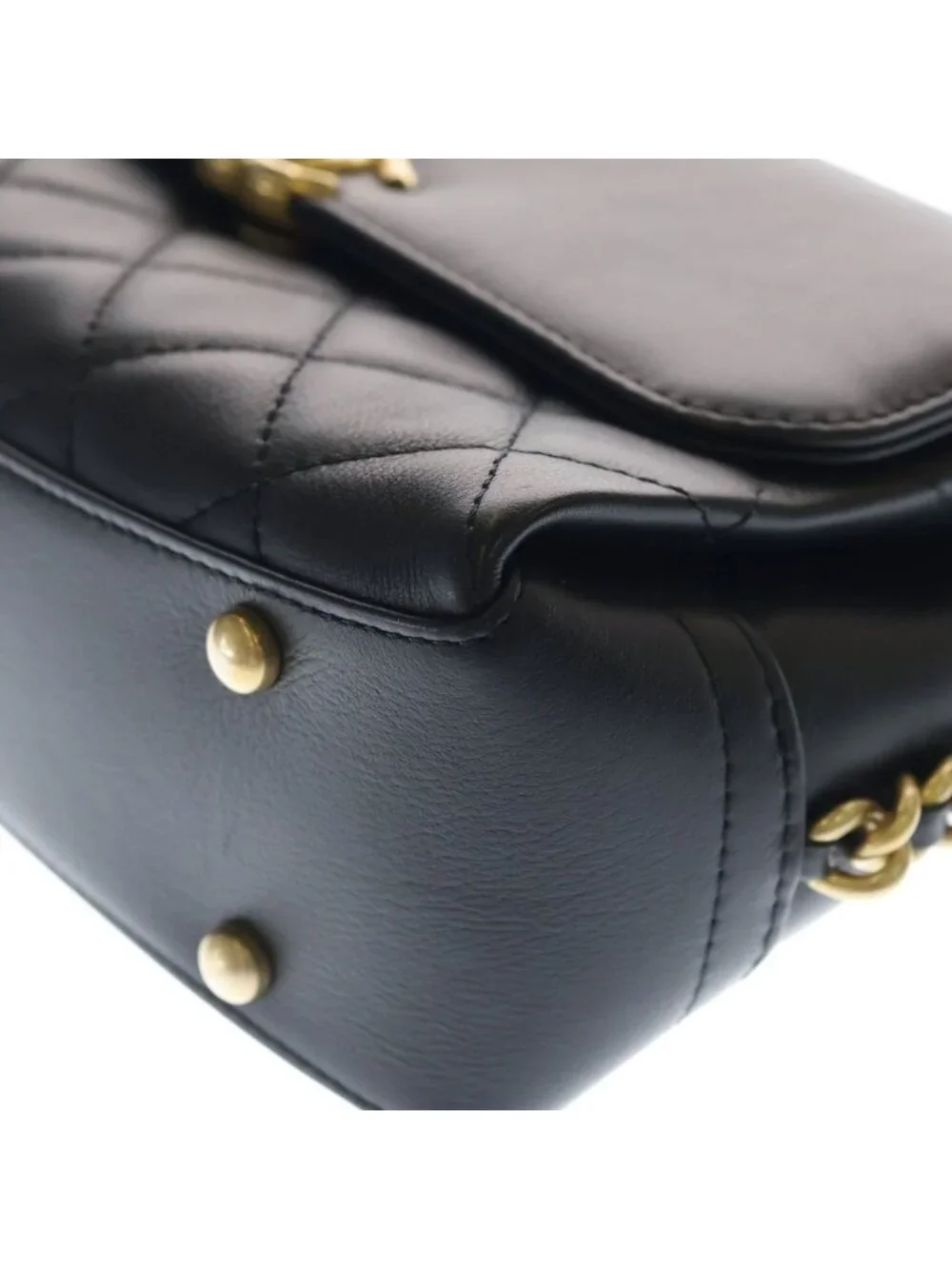Chanel Quilted 25 S Flap S Chain Shoulder Bag Handbag Black Lambskin Gold